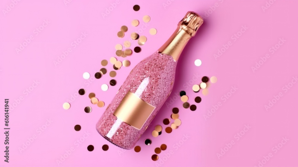 Champagne with confetti background. Illustration AI Generative.