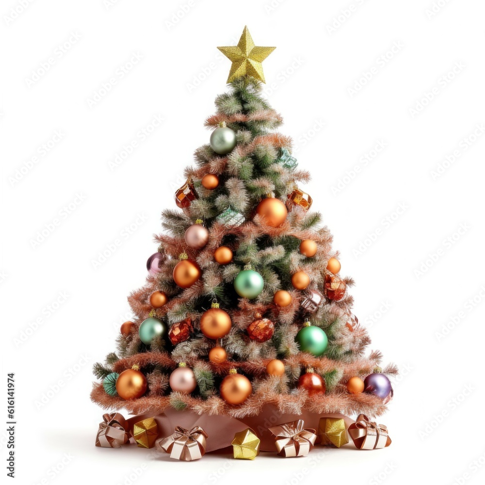 Christmas tree isolated. Illustration AI Generative.