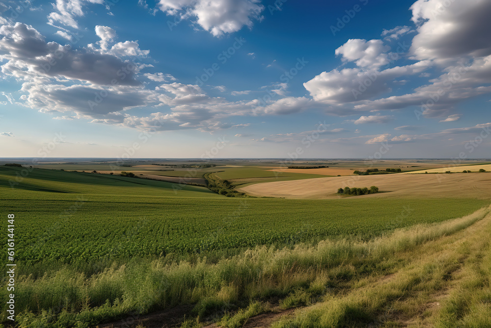 Natural landscape of outdoor farms under the blue sky and white clouds