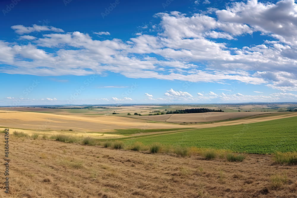 Natural landscape of outdoor farms under the blue sky and white clouds