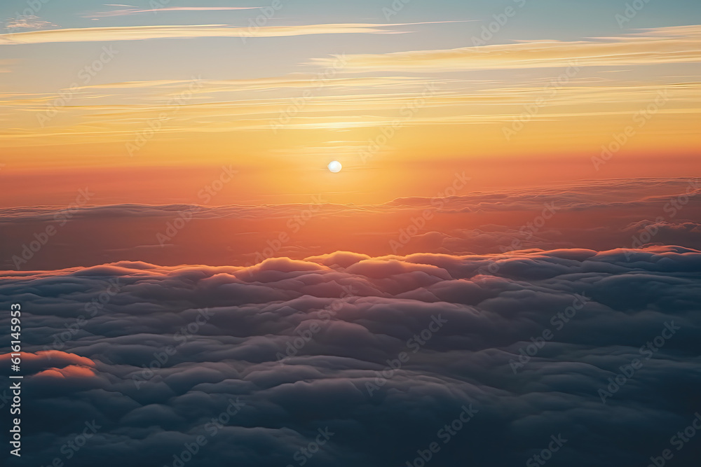 The fog and natural scenery of the outdoor mountain peaks under the sunset