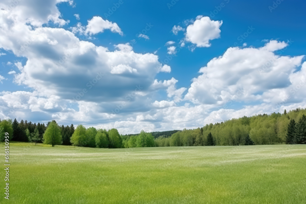 Green Farm Skyline under the blue sky and white clouds