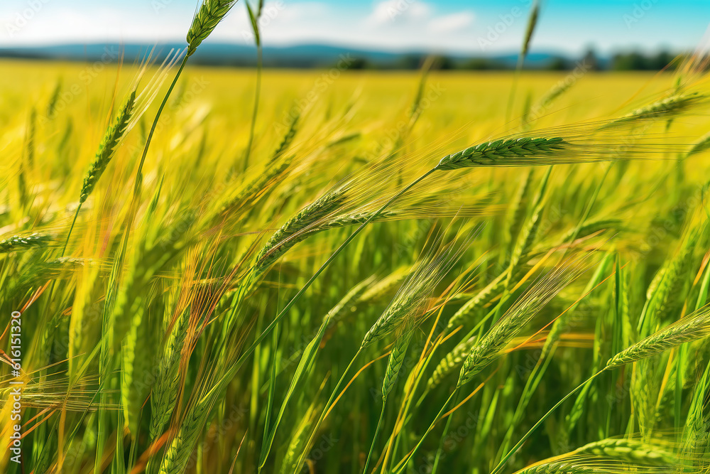 Farm wheat fields under AI sunset