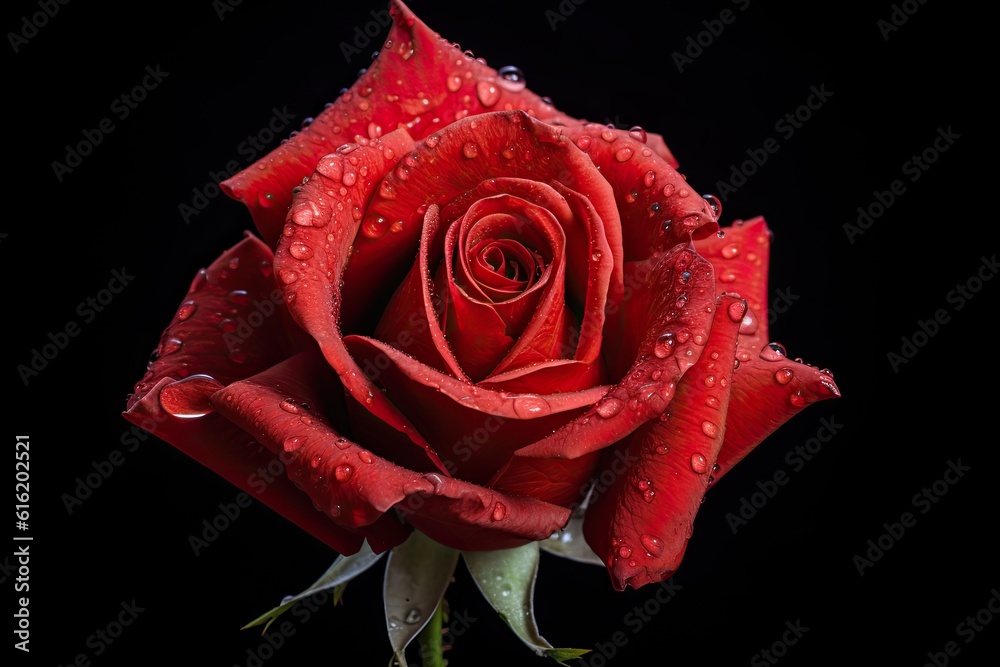 Red rose isolated on black background. Genaretive Ai