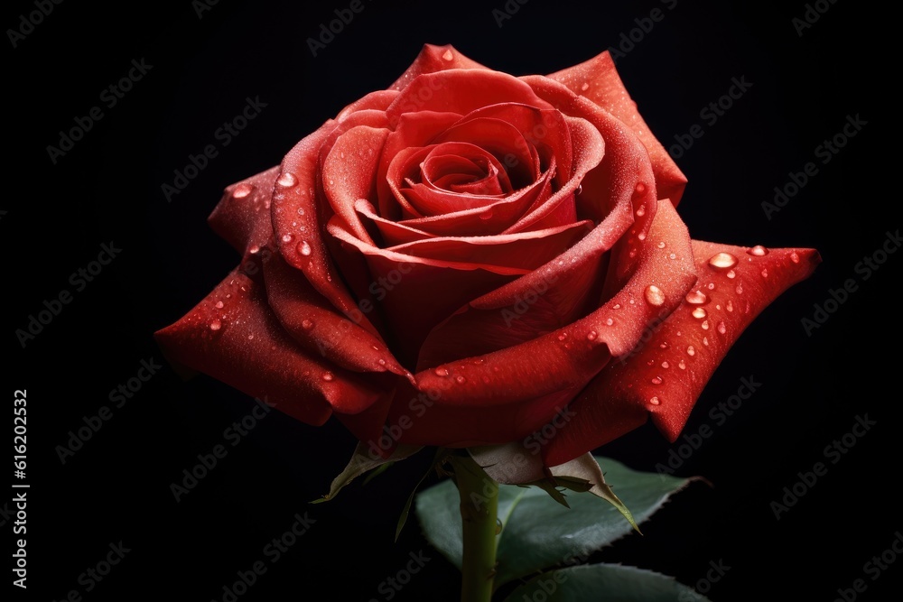 Red rose isolated on black background. Genaretive Ai