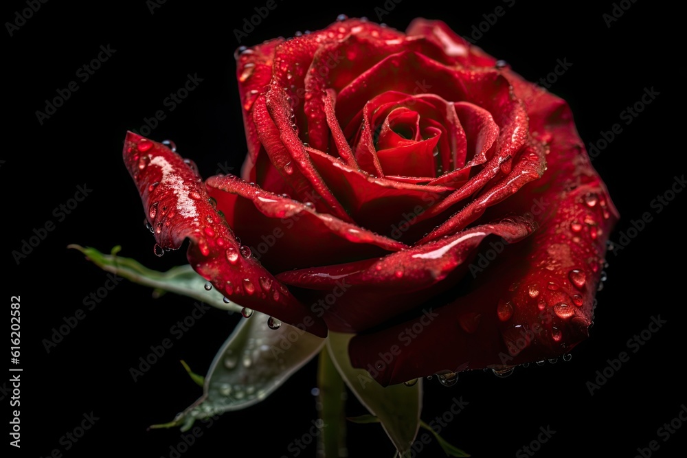 Red rose isolated on black background. Genaretive Ai