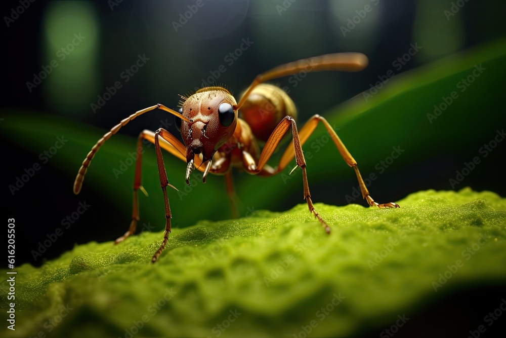 Ant, Leaf-cutter ant carrying leaves in green nature. Genaretive Ai