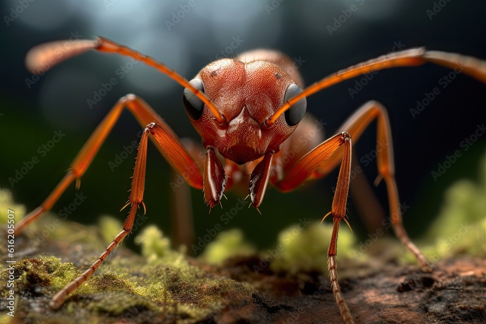 Ant, Leaf-cutter ant carrying leaves in green nature. Genaretive Ai