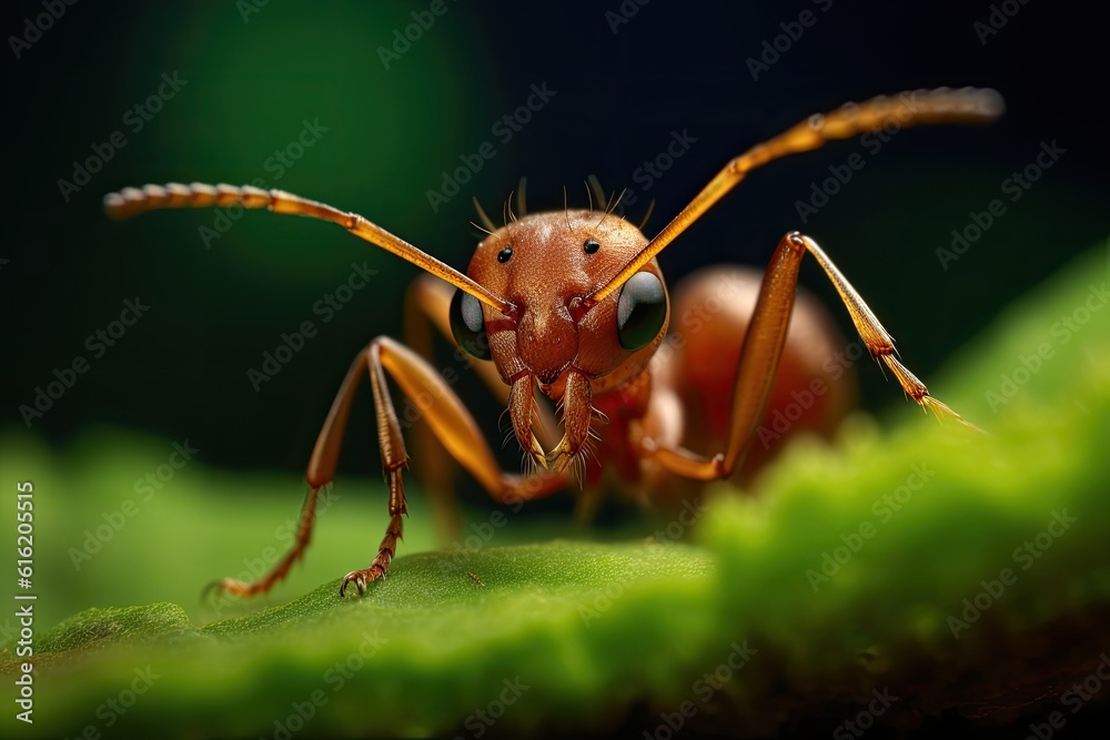 Ant, Leaf-cutter ant carrying leaves in green nature. Genaretive Ai