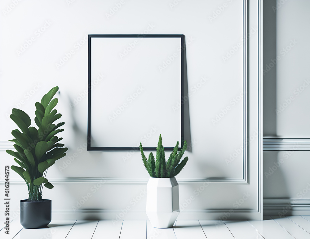 Frame mockup in modern minimalist interior with plant generative ai