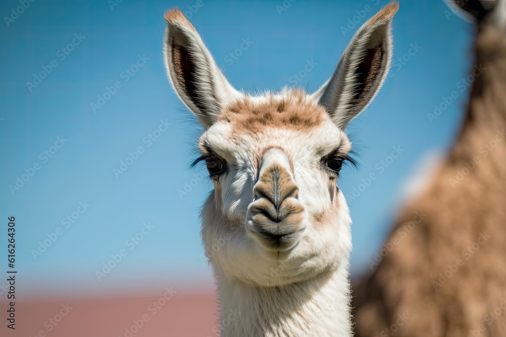 curious llama staring directly at the viewer. Generative AI