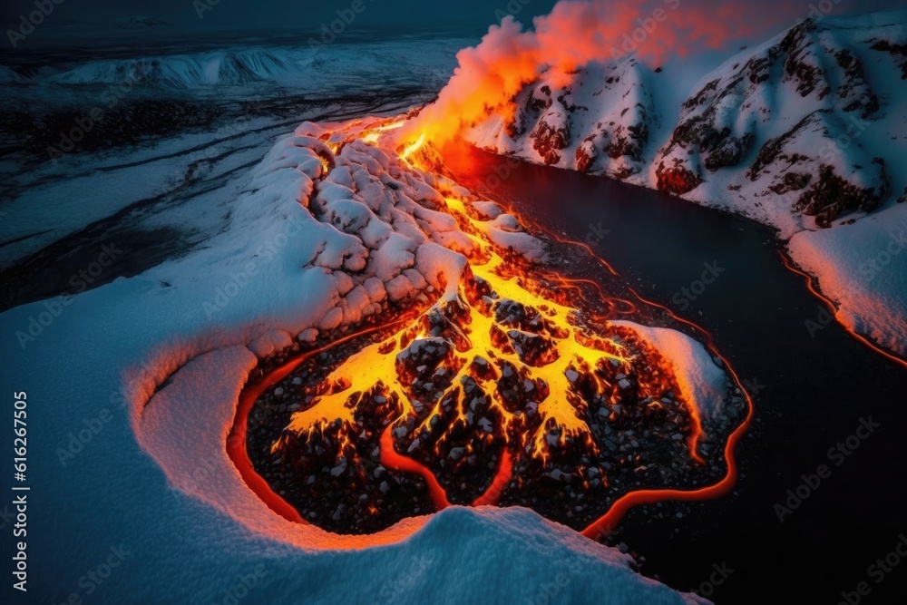 volcano erupting lava into the air. Generative AI