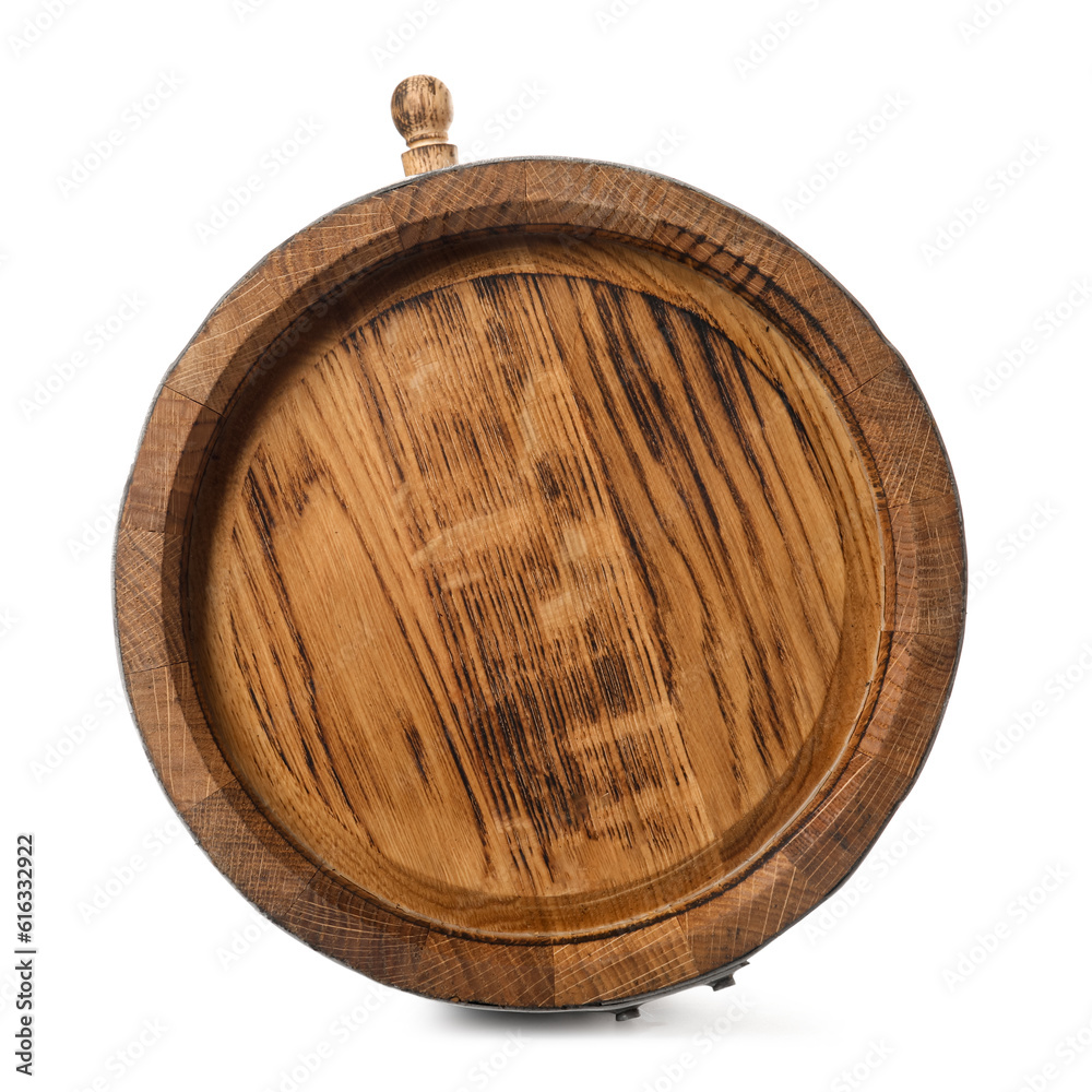 Oak barrel isolated on white background