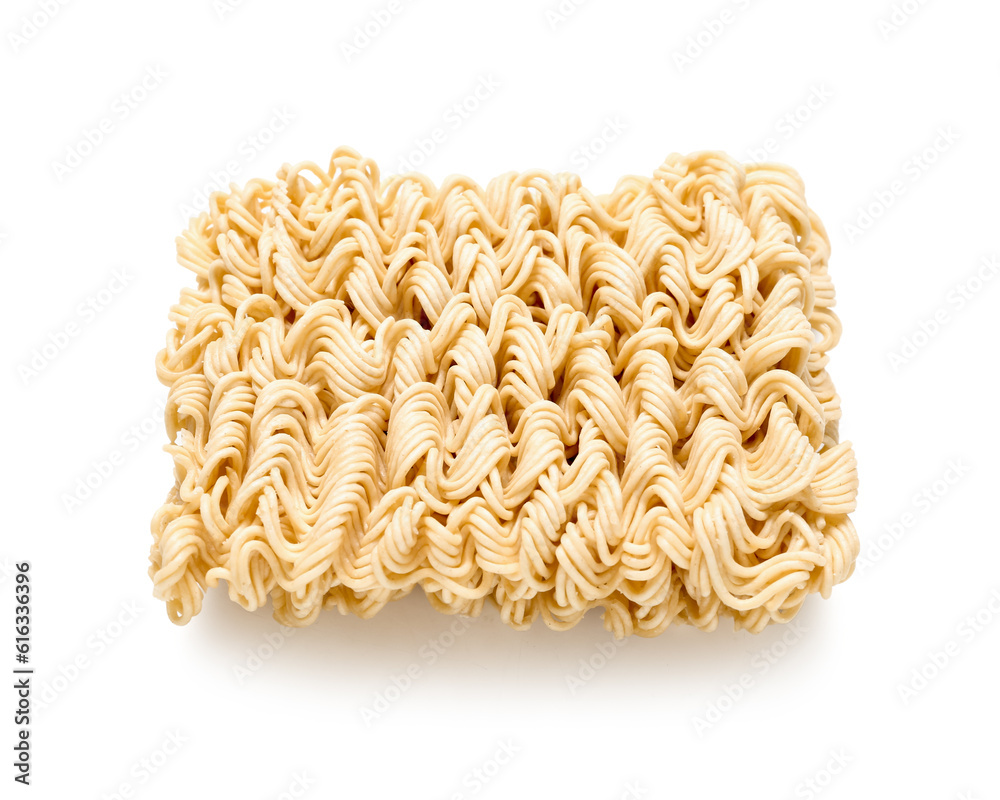 Raw instant noodles on white background