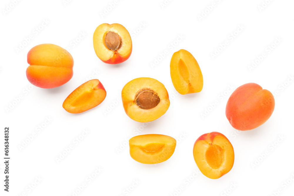 Ripe apricots isolated on white background