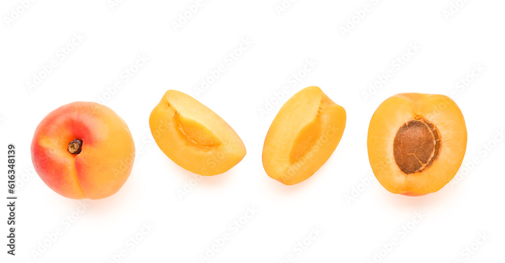 Ripe apricots isolated on white background