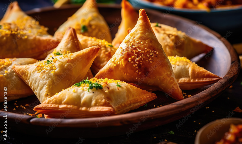 Vegetarian samsa or samosas.Indian special traditional street food punjabi samosa