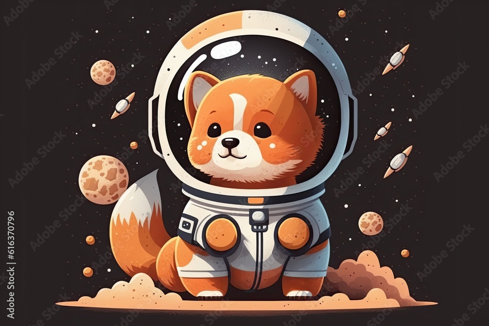 red panda astronaut sitting on a planet surface. Generative AI