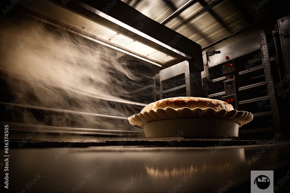 freshly baked pie with steam rising from it in a kitchen setting. Generative AI