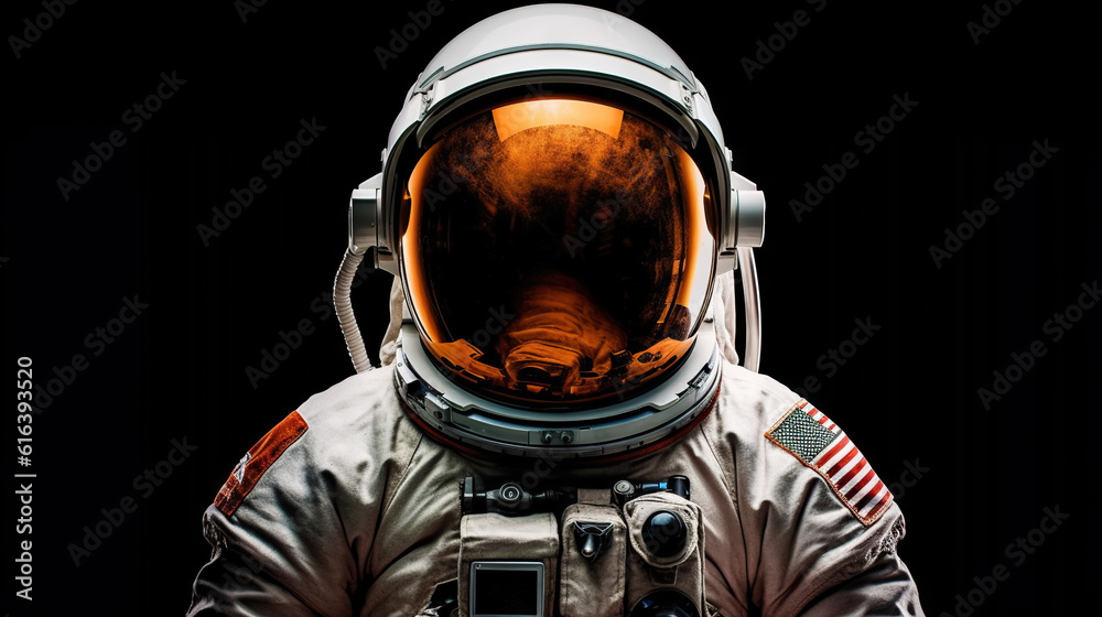 Portrait of astronaut floating in space. Front view on spacesuit technology. Generative AI