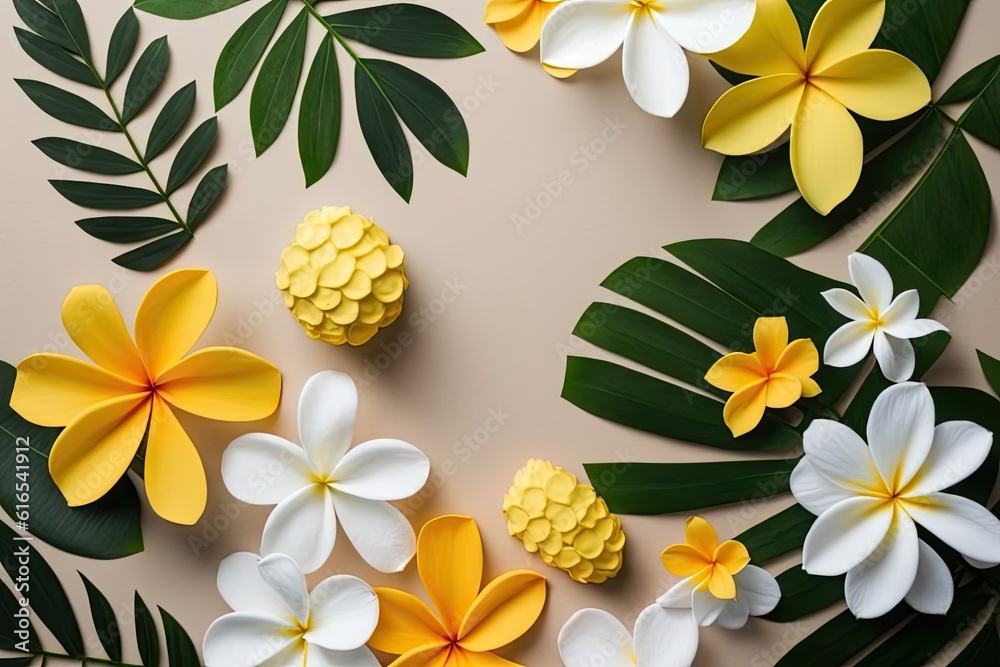 colorful arrangement of paper flowers on a wooden table. Generative AI