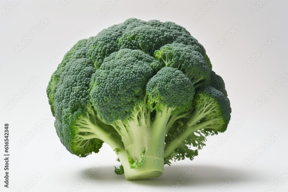 fresh and vibrant head of broccoli against a clean white background. Generative AI