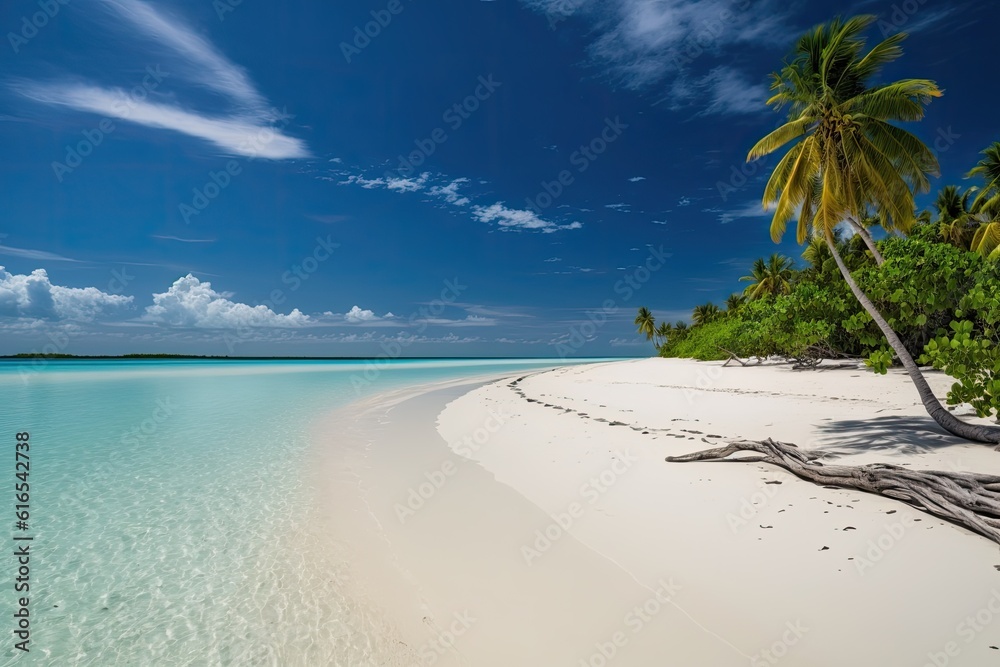 tropical paradise beach with palm trees and crystal clear water. Generative AI