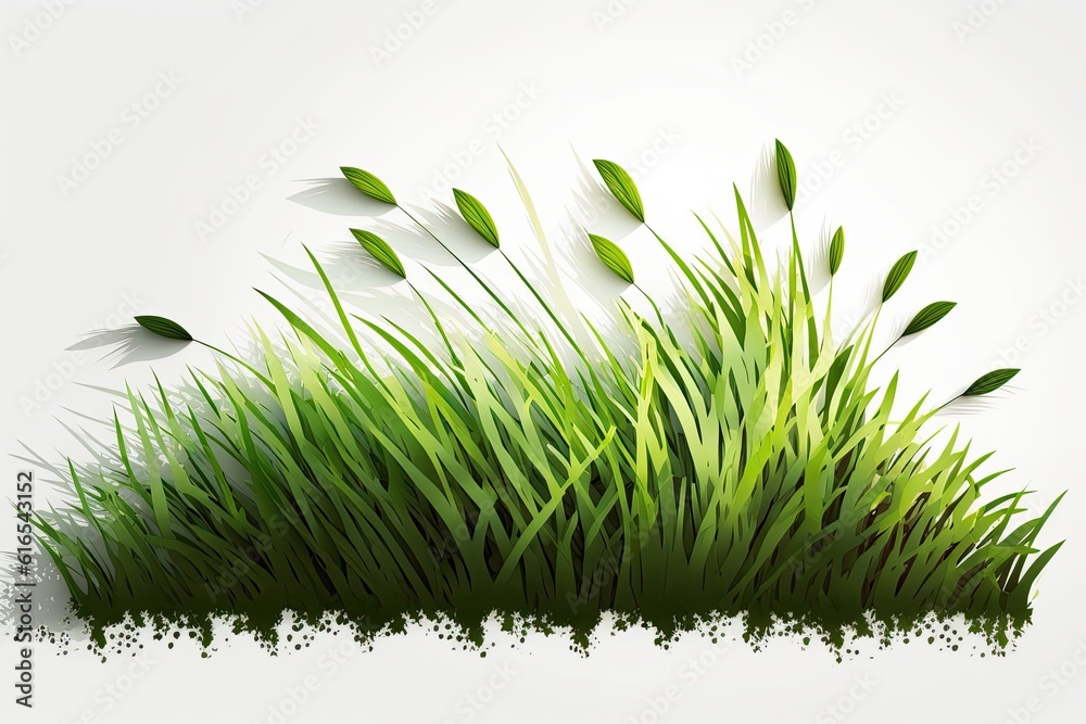 green grass with white flowers on a white background. Generative AI