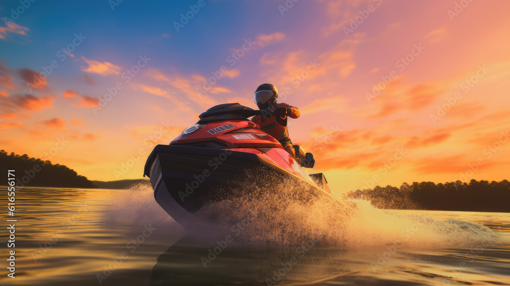 Jet ski extreme water sports concept art, water scooter dynamic scene