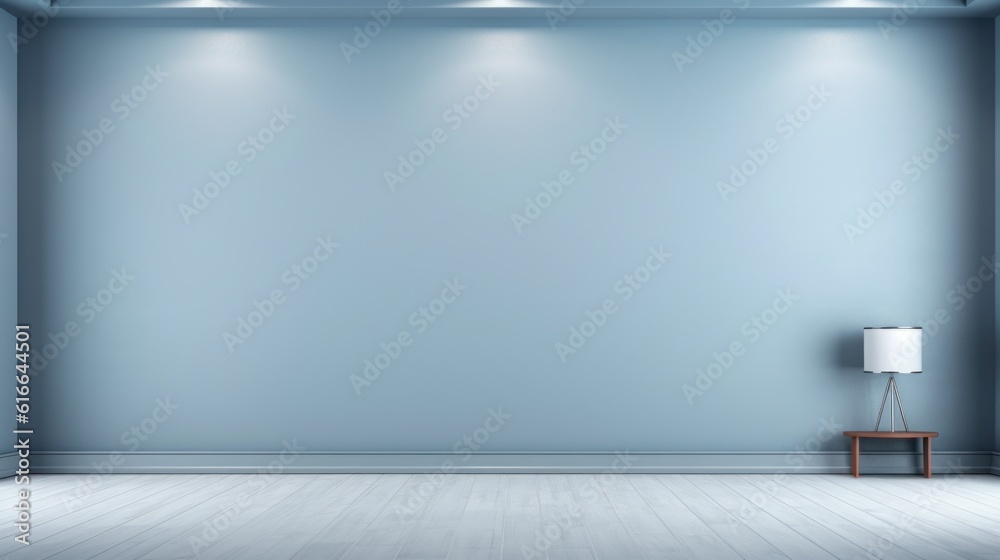 Minimalist blue room background. Illustration AI Generative.