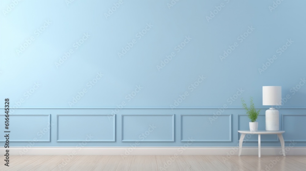 Minimalist blue room background. Illustration AI Generative.