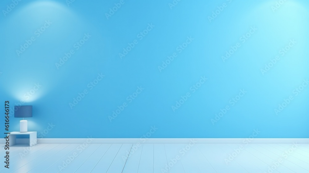 Minimalist blue room background. Illustration AI Generative.