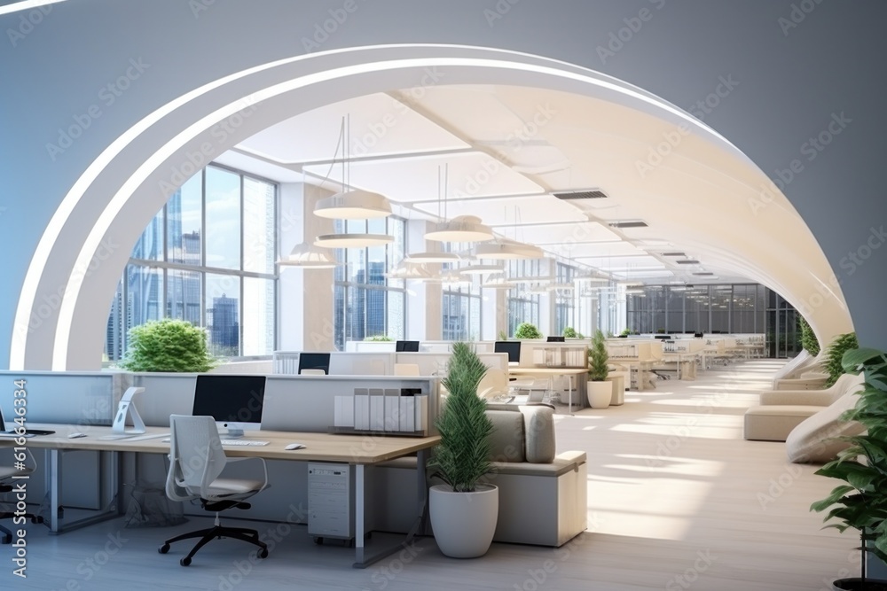 Modern office interior. Illustration AI Generative.