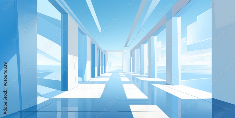 Blue and white futuristic structure background. Illustration AI Generative.