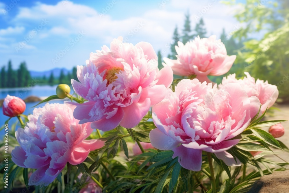 Peony natural background. Illustration AI Generative