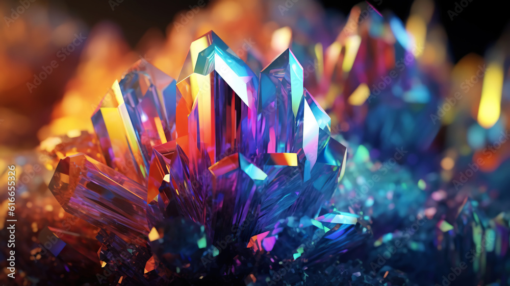 Amazing bright and shiny Titanium Quartz crystal cluster background. Jewel mineral detailed macro. G