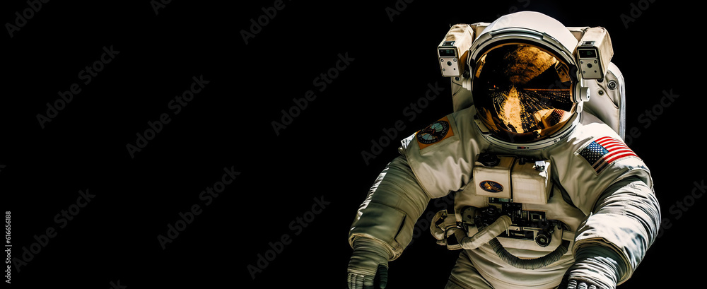 Astronaut in spacesuit floating in space. Space exploration technology. Discovery concept. Generativ