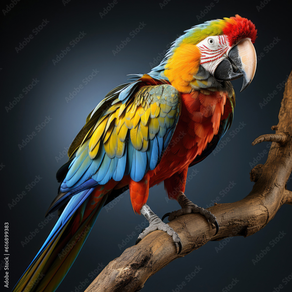 A Colorful Macaw (Ara macao) displaying its vibrant plumage.