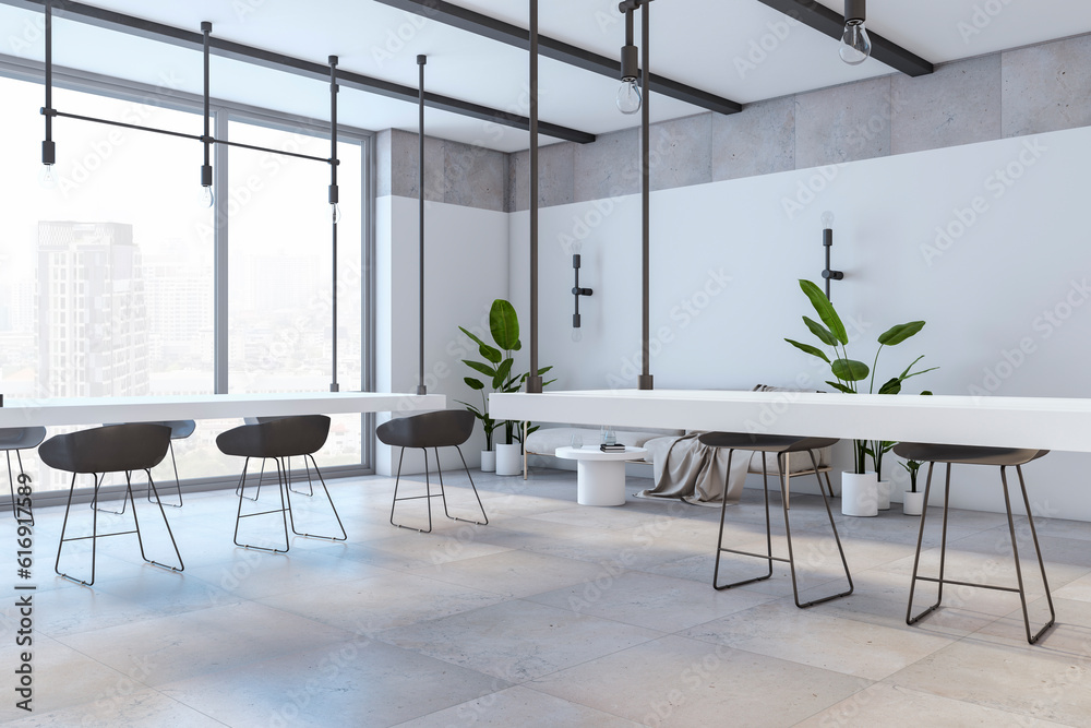 Contemporary loft tile kitchen interior. 3D Rendering.