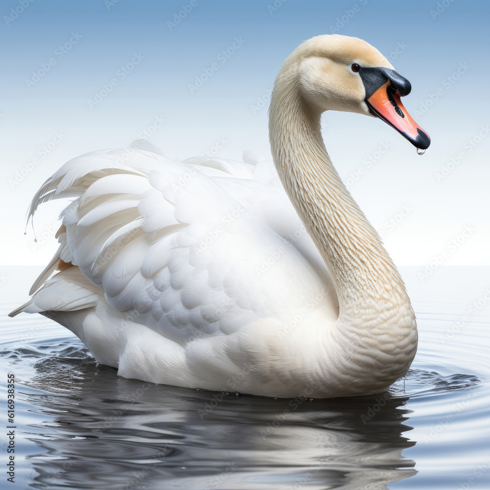 A majestic swan gracefully gliding on calm water.