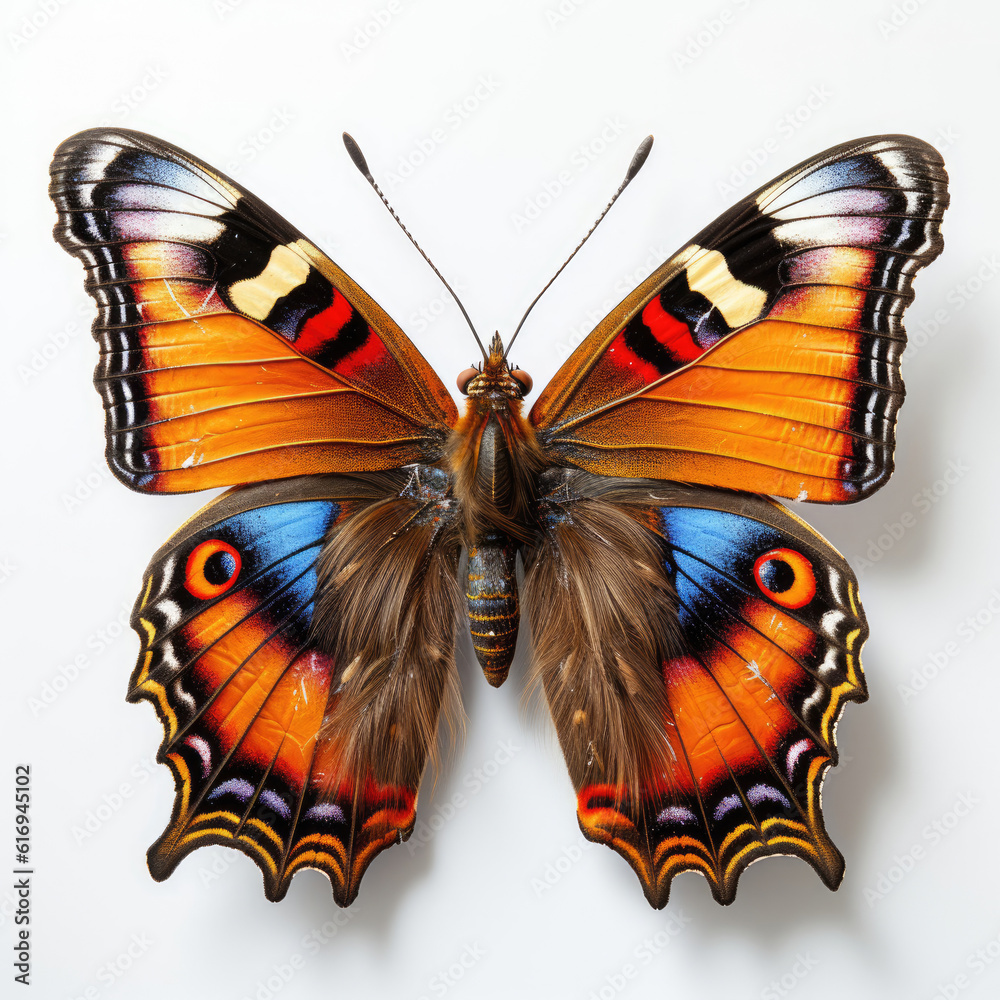 Top-down view of a Peacock Butterfly (Aglais io).