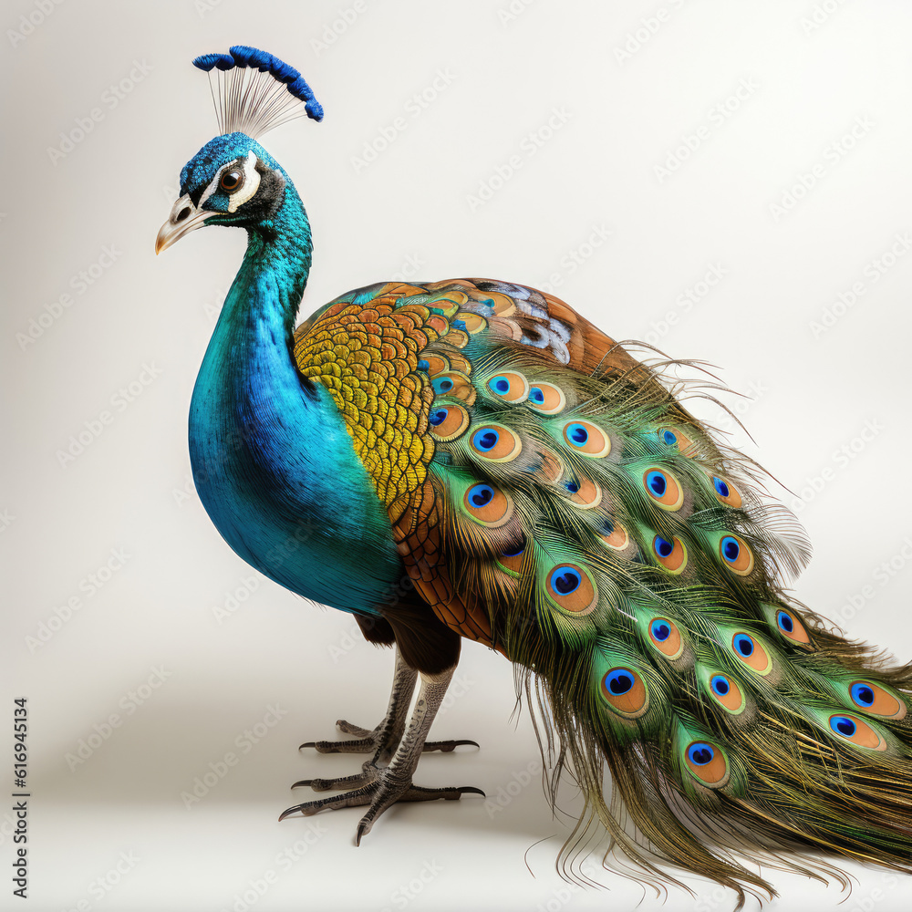 A gorgeous peacock displaying its magnificent tail feathers in full splendor.