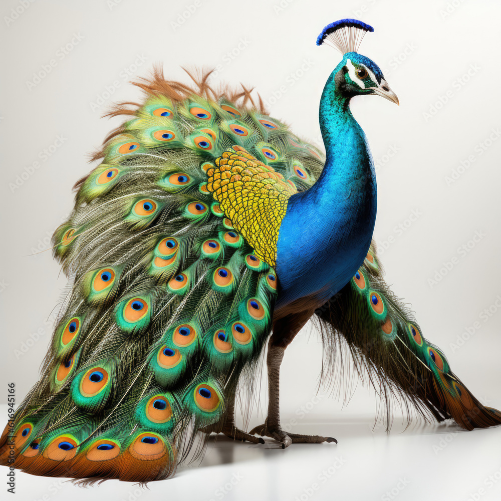 A gorgeous peacock displaying its magnificent tail feathers in full splendor.