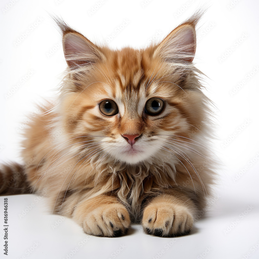 A cute Siberian Forest Cat kitten (Felis catus) curled up in a comfortable position.