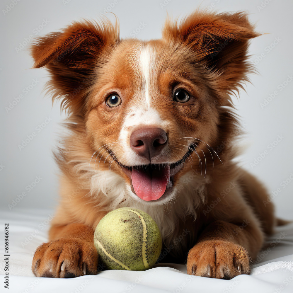 A playful Red Heeler puppy (Canis lupus familiaris) enjoying a toy.