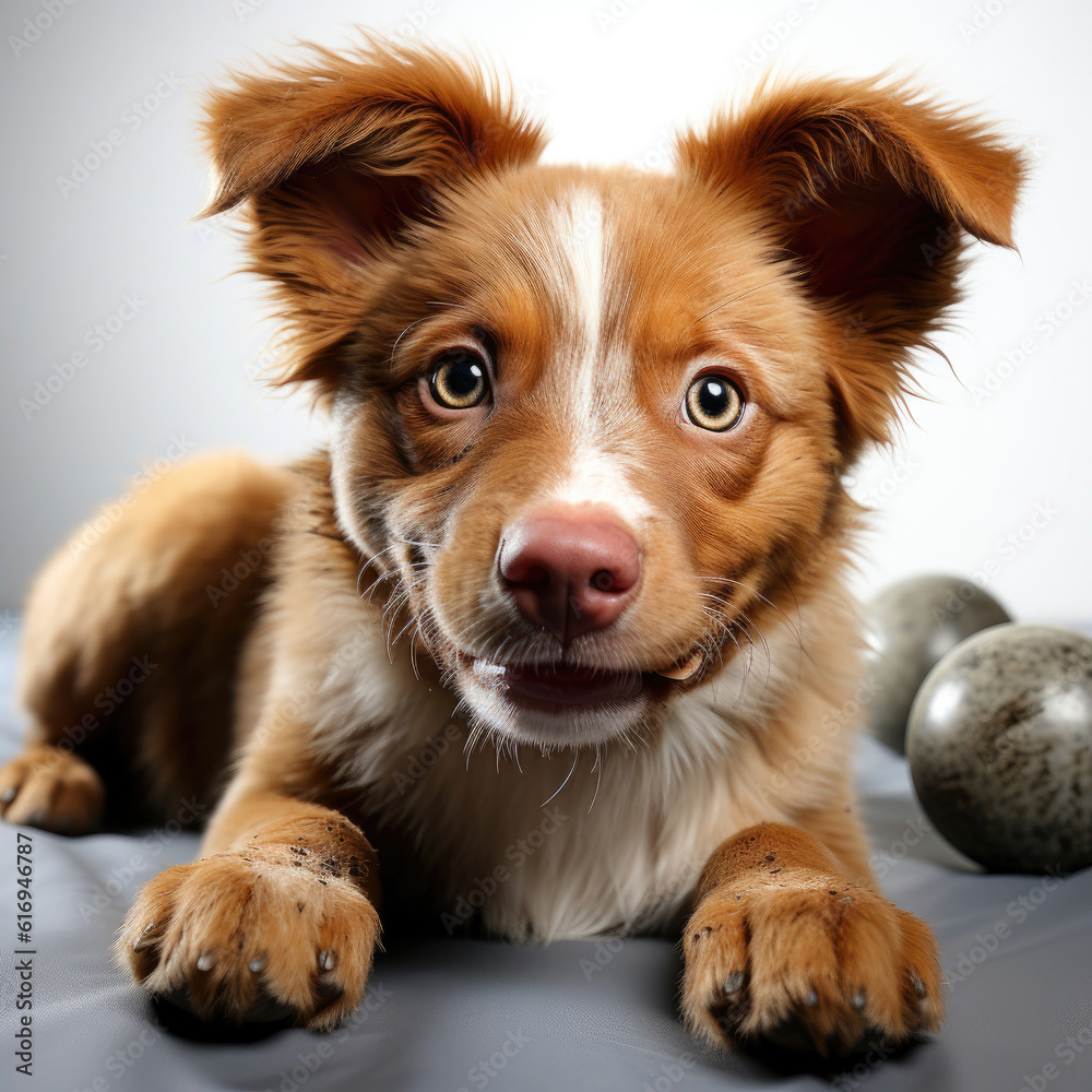 A playful Red Heeler puppy (Canis lupus familiaris) enjoying a toy.