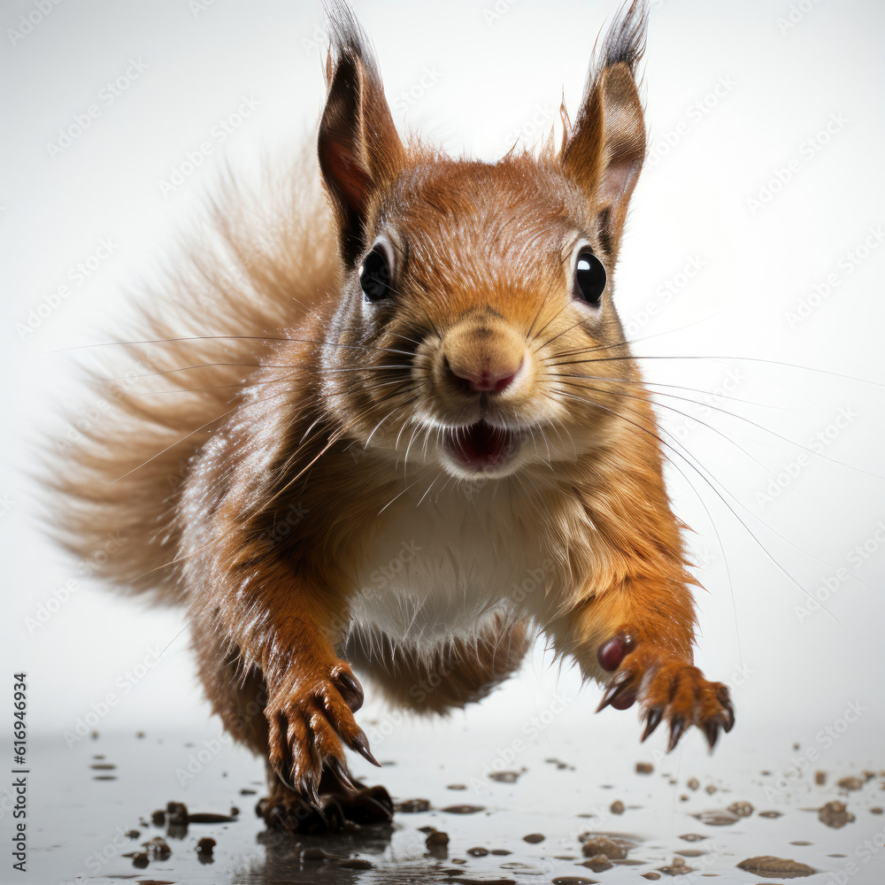 An energetic Squirrel (Sciurus carolinensis) poised to leap.