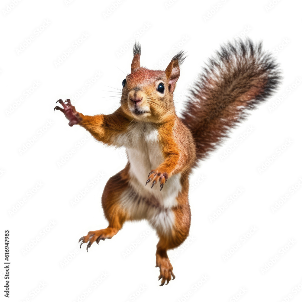 An active Squirrel (Sciurus carolinensis) ready to jump.