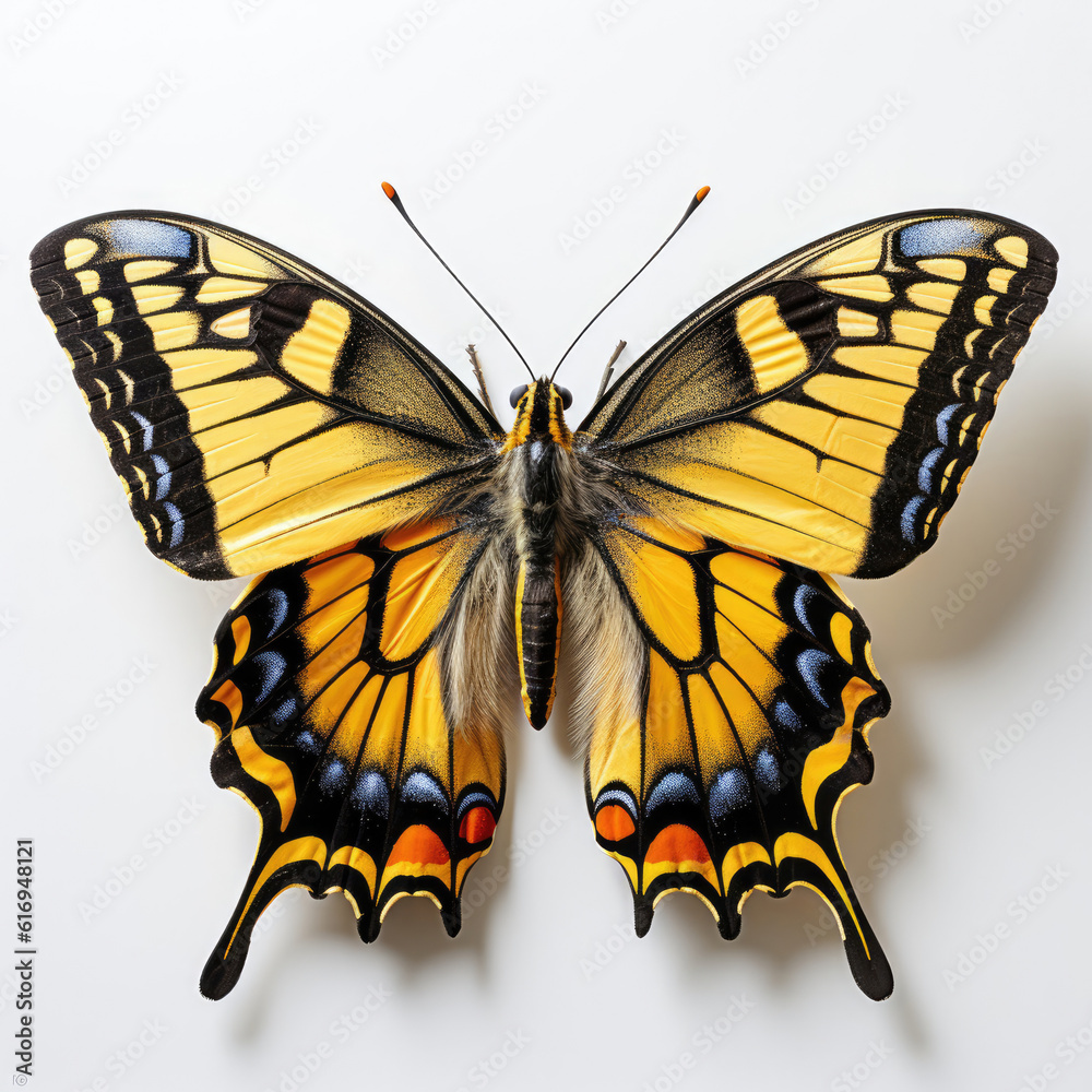 A Swallowtail Butterfly (Papilio machaon) top-down view.