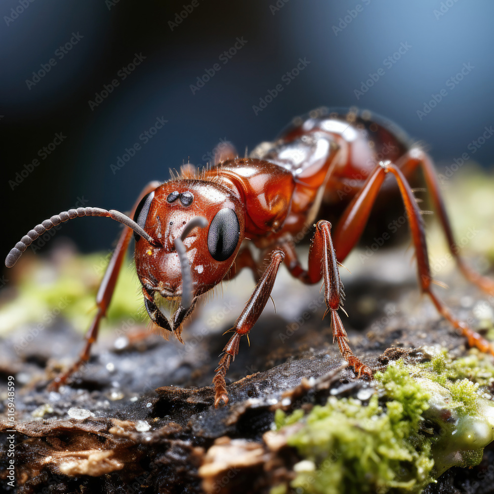 A macro shot of an ant carrying food, highlighting its strength and determination.